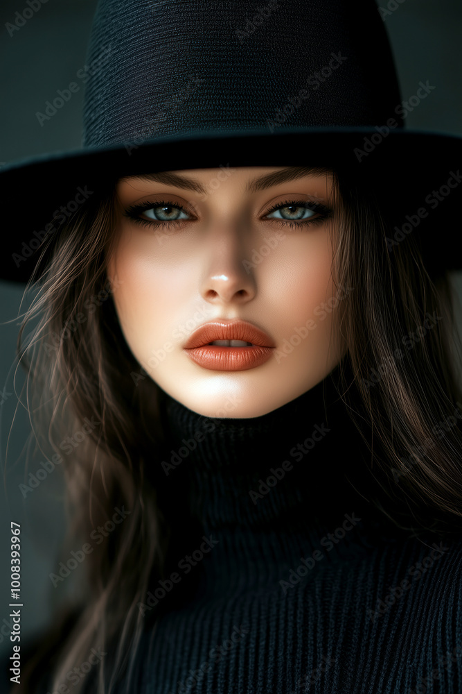 Mysterious woman with a elegant black hat. Elegance for advertising. Mysterious woman with a elegant black hat. Elegance for advertising.