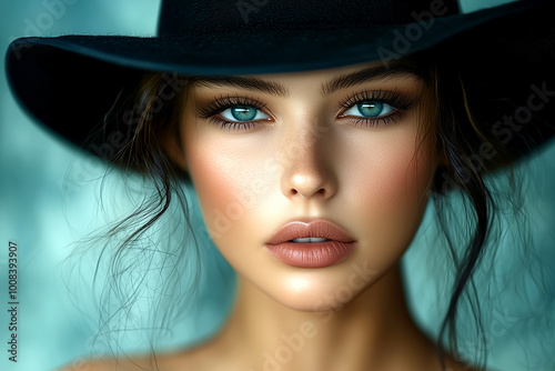 Mysterious woman with a elegant black hat. Elegance for advertising.
