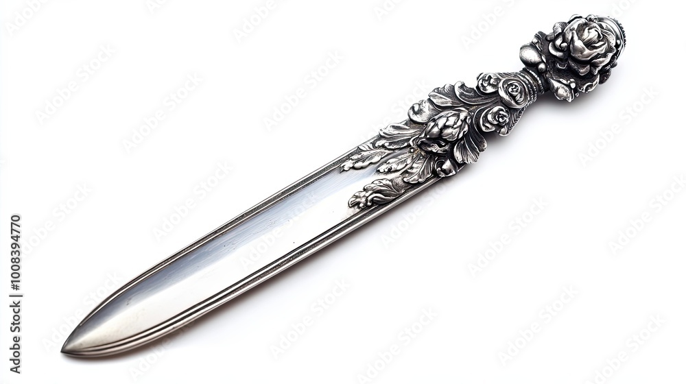 Ornate Silver Letter Opener with Rose Design Ornate Silver Letter Opener with Rose Design