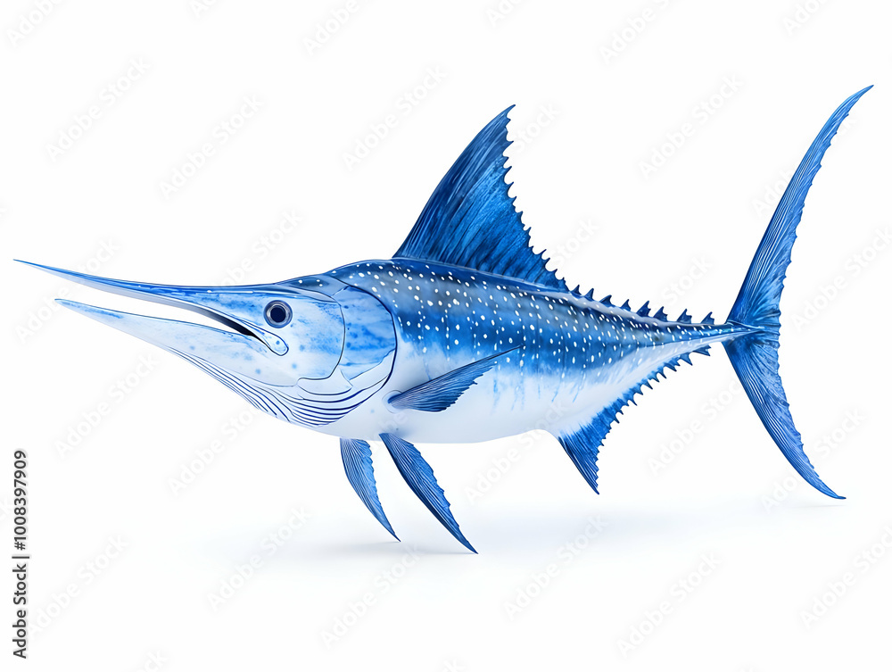 3D Illustration Blue Marlin Fish on White Background 3D Illustration Blue Marlin Fish on White Background