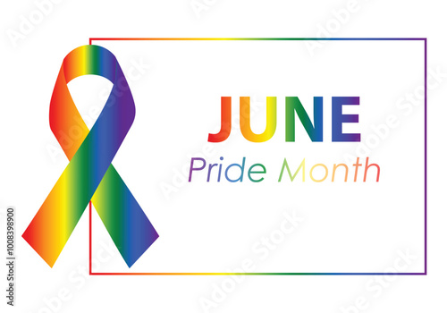 Rainbow Ribbon, a symbol for June Pride Month. Design poster banner template