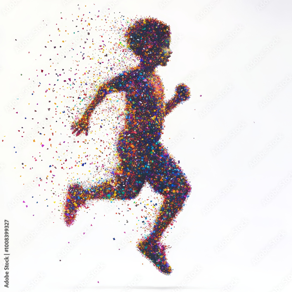 Running child surrounded by a dynamic swirl of colors Running child surrounded by a dynamic swirl of colors