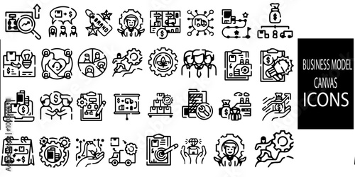 Business model canvas template with info-graphic outline icon.Vector illustration.