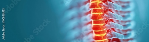 X-ray of human spine highlighting herniated disc between lumbar vertebrae, spine injury, medical diagnosis