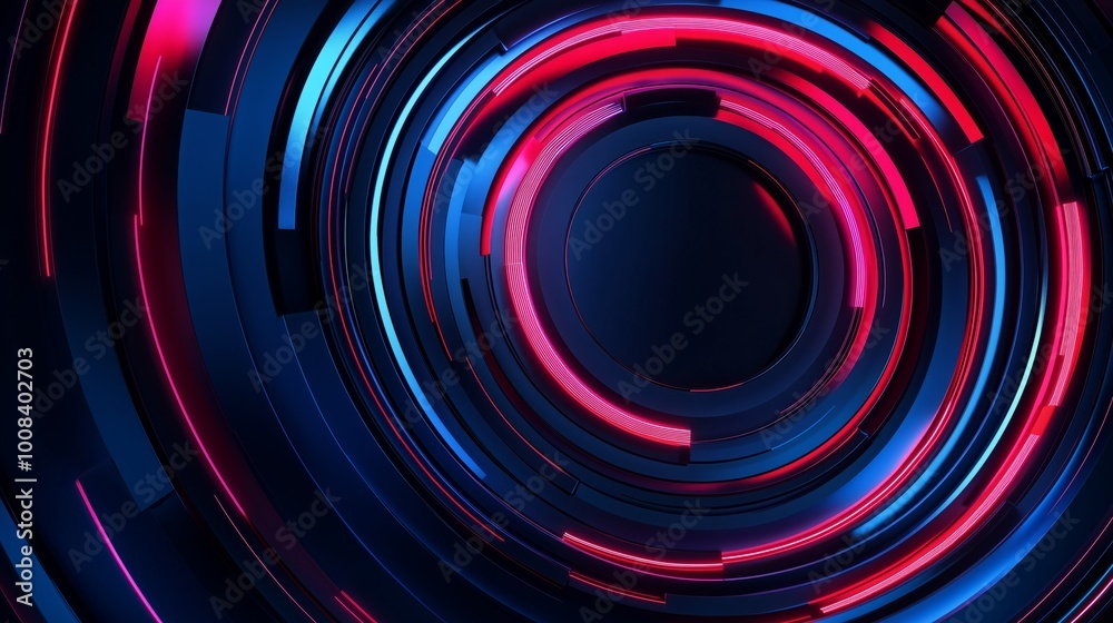 Fototapeta premium 3D blue red techno abstract background overlap layer on dark space with circle stripes shape decoration. Modern graphic design element future style concept for banner, flyer, card, or brochure cove