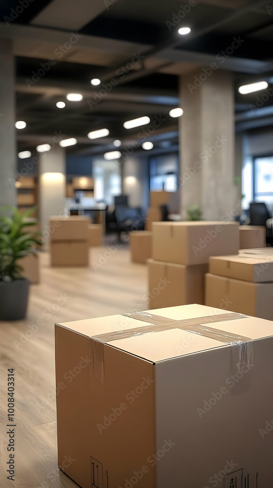 Cardboard Boxes in an Empty Office Photo