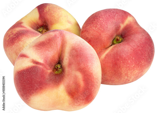 Flat peach or Donut Peach on white background, Flat Peach premium fruit isolate on white with clipping path. photo