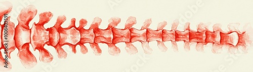 Detailed drawing of lumbar spine with inflamed nerve due to herniated disc, spine anatomy, medical pathology