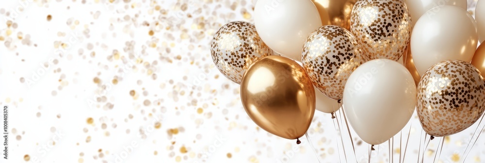 Elegant Gold and White Party Balloons with Confetti Elegant Gold and White Party Balloons with Confetti