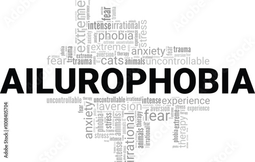 Ailurophobia: Fear of Cats word cloud conceptual design isolated on white background.