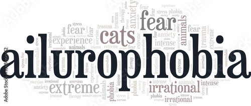 Ailurophobia: Fear of Cats word cloud conceptual design isolated on white background.