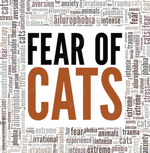 Ailurophobia: Fear of Cats word cloud conceptual design isolated on white background.