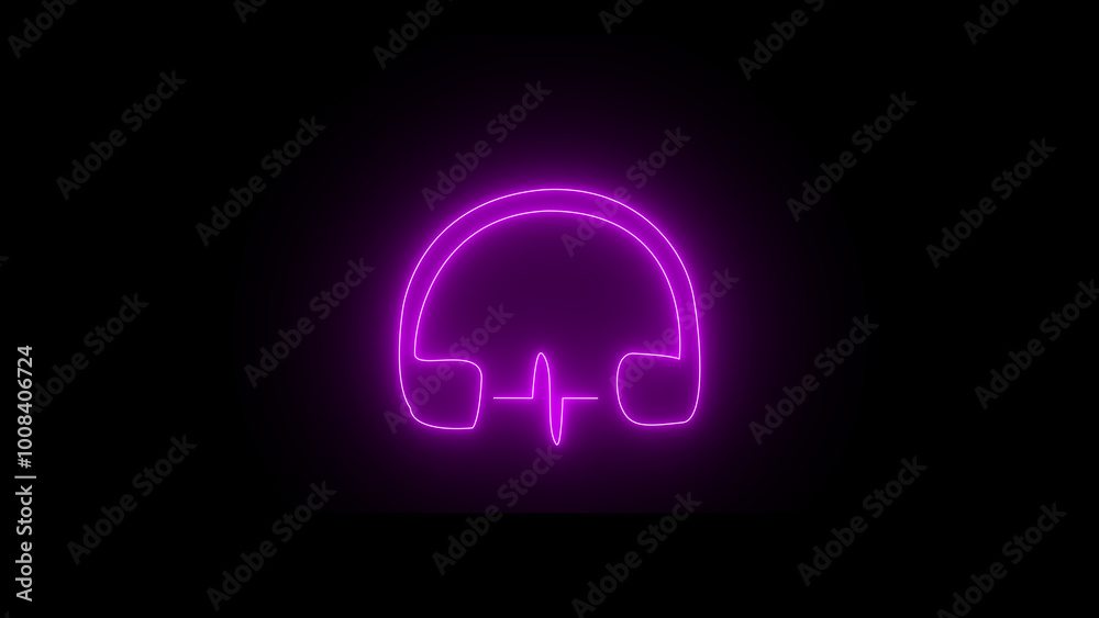Neon glowing Headphones icon animation. Outline neon headphones icon and 4k motion graphics. . Glowing neon headphones sign, looped animation.