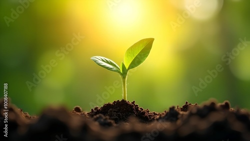 Young Plant Sprouting with Sun Flare - Growth Concept