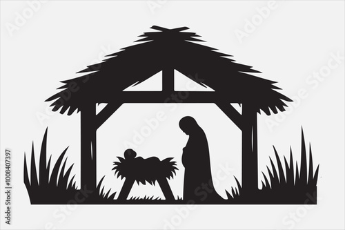 Silhouette of a nativity scene baby Jesus