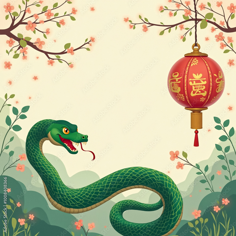 Obraz premium green snake symbol of the new year 2025