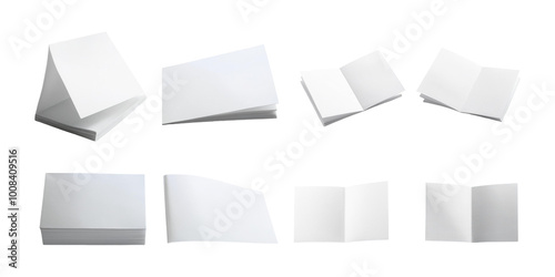 Wallpaper Mural Various stacks and folds of blank paper sheets in different arrangements, isolated on a transparent background for use in designs. Torontodigital.ca