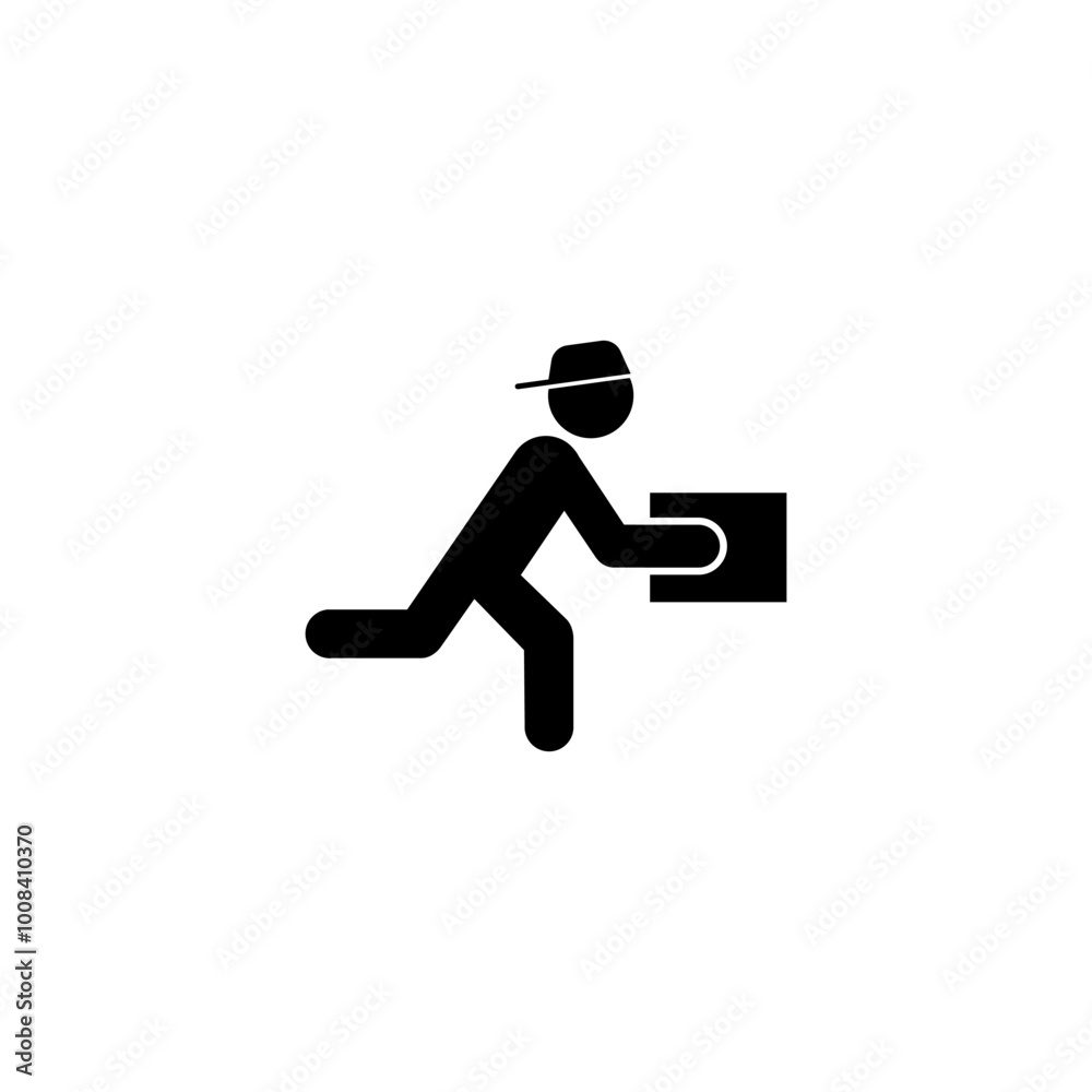 Deliveryman with Parcel, Express Shipping, Courier. Flat Vector Icon illustration. Simple black symbol on white background. Postman with Box Package sign design template for web and mobile UI element Deliveryman with Parcel, Express Shipping, Courier. Flat Vector Icon illustration. Simple black symbol on white background. Postman with Box Package sign design template for web and mobile UI element