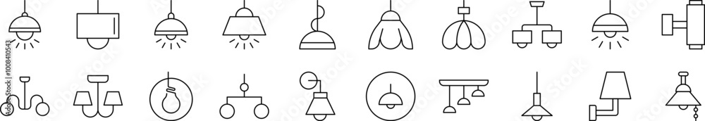 Fototapeta premium Lamps and Chandeliers Collection of Thin Icons. Editable Stroke. Suitable for Web Sites, Books, Cards, Apps