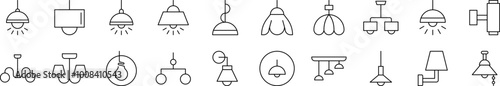 Lamps and Chandeliers Collection of Thin Icons. Editable Stroke. Suitable for Web Sites, Books, Cards, Apps