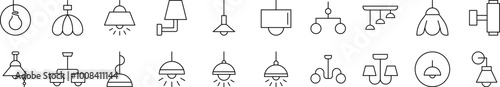 Lamps and Chandeliers Related Icon Set. Editable Stroke. Suitable for Web Sites, Books, Cards, Apps