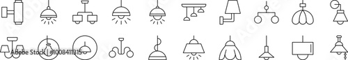 Lamps and Chandeliers Bundle of Thin Icons. Editable Stroke. Suitable for Web Sites, Books, Cards, Apps