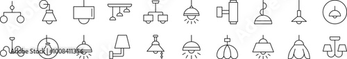 Lamps and Chandeliers Icon Set for UI, Placards, Books, Apps. Editable Stroke. Suitable for Web Sites, Books, Cards, Apps