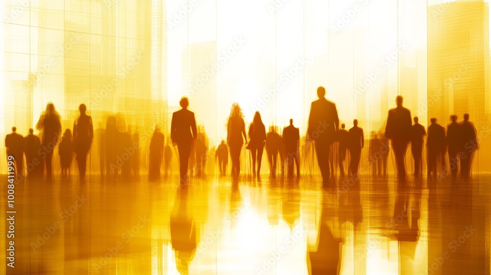 Silhouetted Figures in a Golden Urban Setting Silhouetted Figures in a Golden Urban Setting