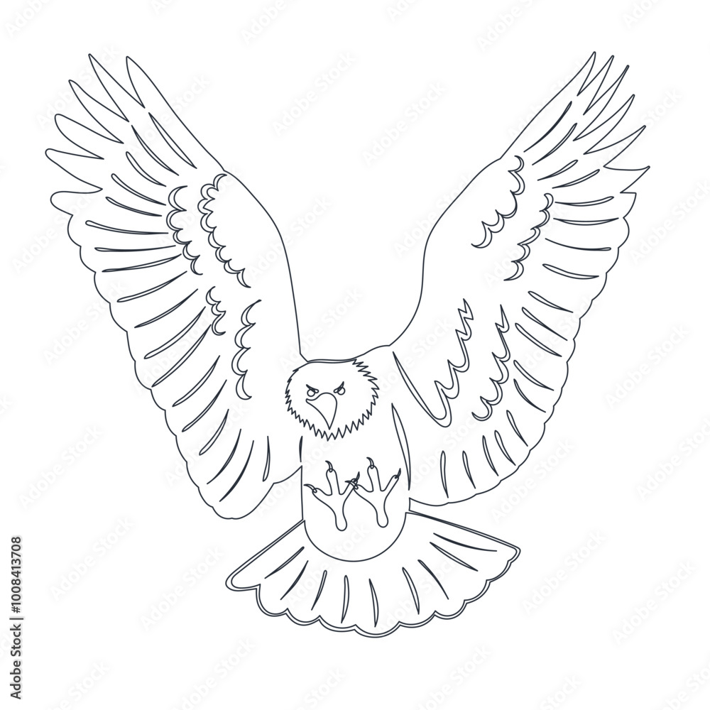 Obraz premium eagle flapping wings sketch on white background, vector