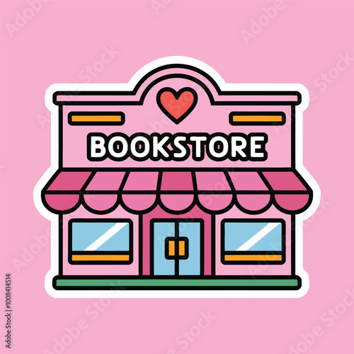 Charming Pink Bookstore Illustration