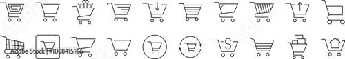 Shopping Cart Thin Icons Collection. Editable Stroke. Suitable for Web Sites, Books, Cards, Apps