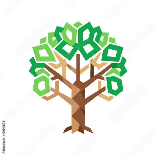 Modern geometric tree logo design with green and brown shapes