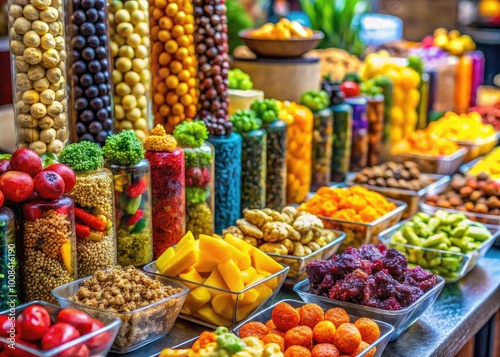 Colorful snack bar isolated on white background showcasing a variety of delicious and healthy options