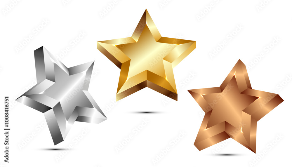 set of stars gold silver and bronze, 3d stars, star awards pedestal set of stars gold silver and bronze, 3d stars, star awards pedestal
