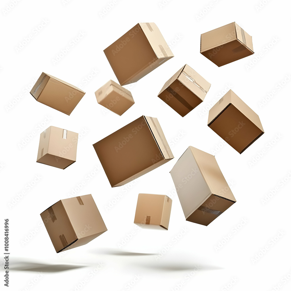 3D Render of Falling Cardboard Boxes 3D Render of Falling Cardboard Boxes