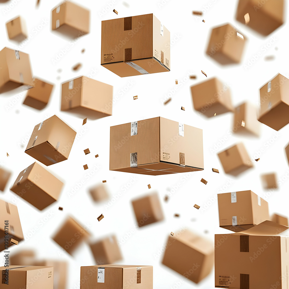 3D Image: Flying Cardboard Boxes Delivery Concept 3D Image: Flying Cardboard Boxes Delivery Concept