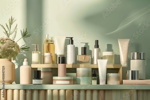 Wallpaper Mural Minimalist Skincare Set: Elegant Cream Bottles and Natural Elements in Modern Design Torontodigital.ca