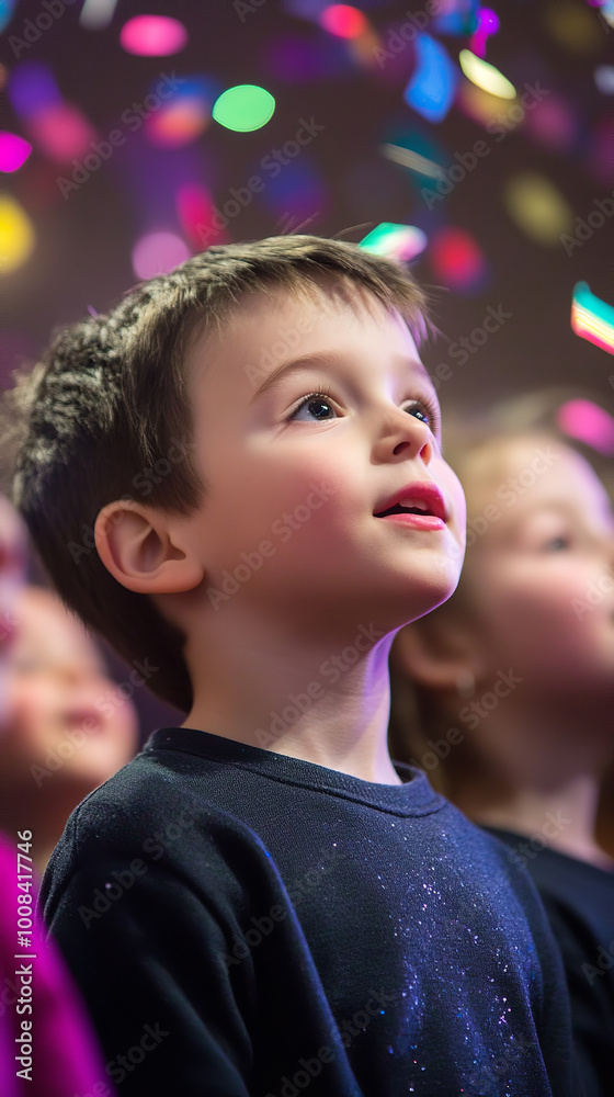 Children’s Choir Singing at School Event with Colorful Decorations Children’s Choir Singing at School Event with Colorful Decorations