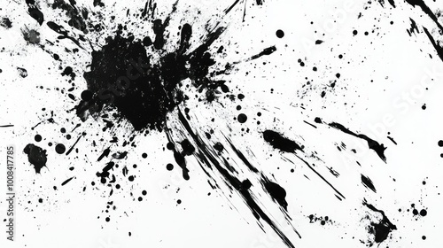 Random black splashes on a white background, bold and dynamic ink stains