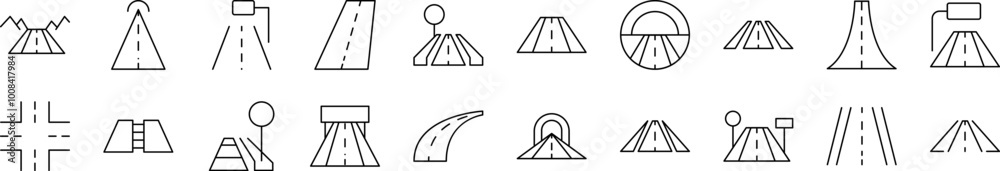Road Pack of Thin Icons. Editable Stroke. Suitable for Web Sites, Books, Cards, Apps Road Pack of Thin Icons. Editable Stroke. Suitable for Web Sites, Books, Cards, Apps