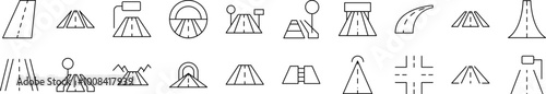 Road Set of Thin Icons. Editable Stroke. Suitable for Web Sites, Books, Cards, Apps