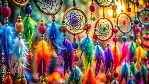 Wallpaper Mural Colorful Watercolor Dream Catchers with Feathers and Beads, Ideal for Bohemian and Ethnic Decor Torontodigital.ca