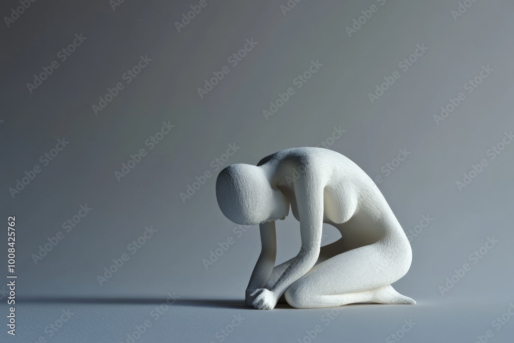 Abstract Sculpture of a Kneeling Figure - Conceptual Art in Minimalistic Style for Posters or Print Design Abstract Sculpture of a Kneeling Figure - Conceptual Art in Minimalistic Style for Posters or Print Design