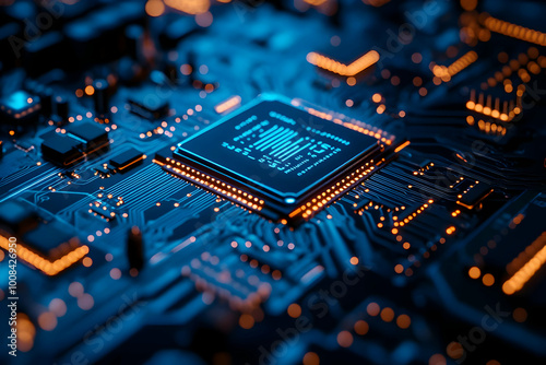 3D Illustration of Computer Circuit Board CPU Processor Chip