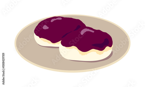 皿に乗せたあんこ餅のイラスト