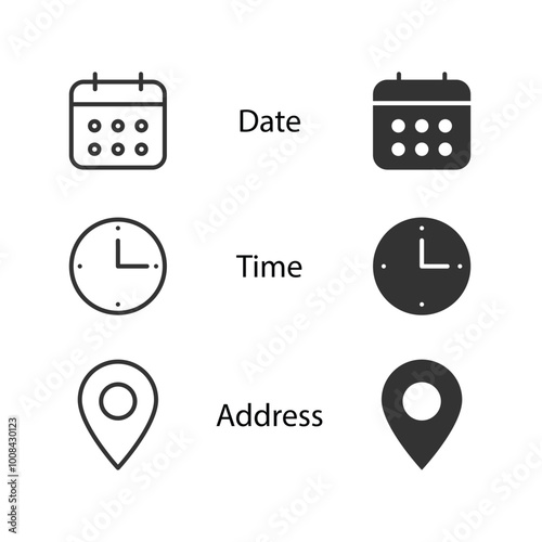 Date, Time, Address, Location line icons