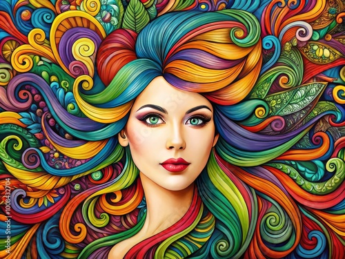 Creative Hair Doodle Designs Featuring Stylish and Unique Patterns for Women in Vibrant Colors