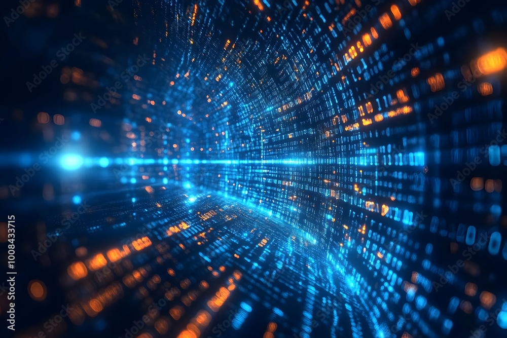 Digital Tunnel Abstract Background with Binary Code