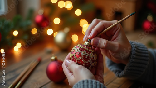 Crafting a Decorative Christmas Ornament at Home During the Holiday Season photo