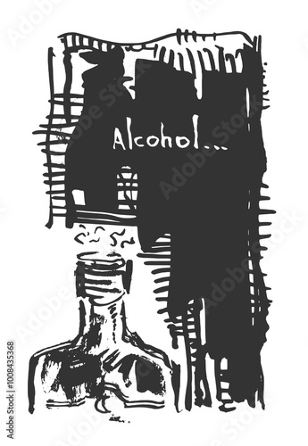 A sleek vector illustration of an alcohol bottle with the text 